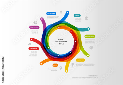Obraz na płótnie Rainbow Colorful Circular Infographic Chart Design Template with labeled sections w salonie