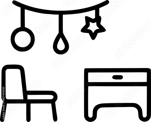 Kid room in outline icon style, Rooms theme.