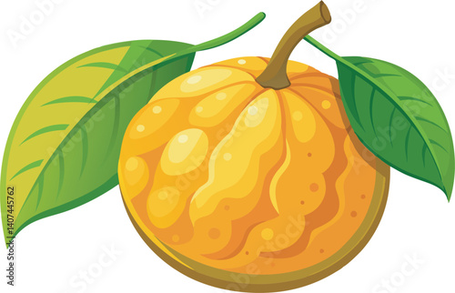 A vibrant vector art illustration of a beautiful horned melon kiwano, showcasing its spiky exterior and juicy, exotic tropical appeal.
