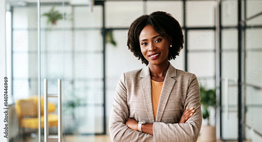 Portrait of a confident Black businesswoman in a modern office. Represents diversity, leadership, and professionalism in the corporate world. African woman corporate. Portrait of a confident Black businesswoman in a modern office. Represents diversity, leadership, and professionalism in the corporate world. African woman corporate.