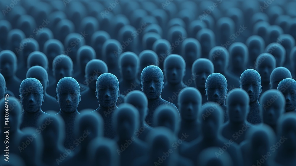 Obraz premium Abstract Representation of a Crowd Marching in Business Context with Blue Tones