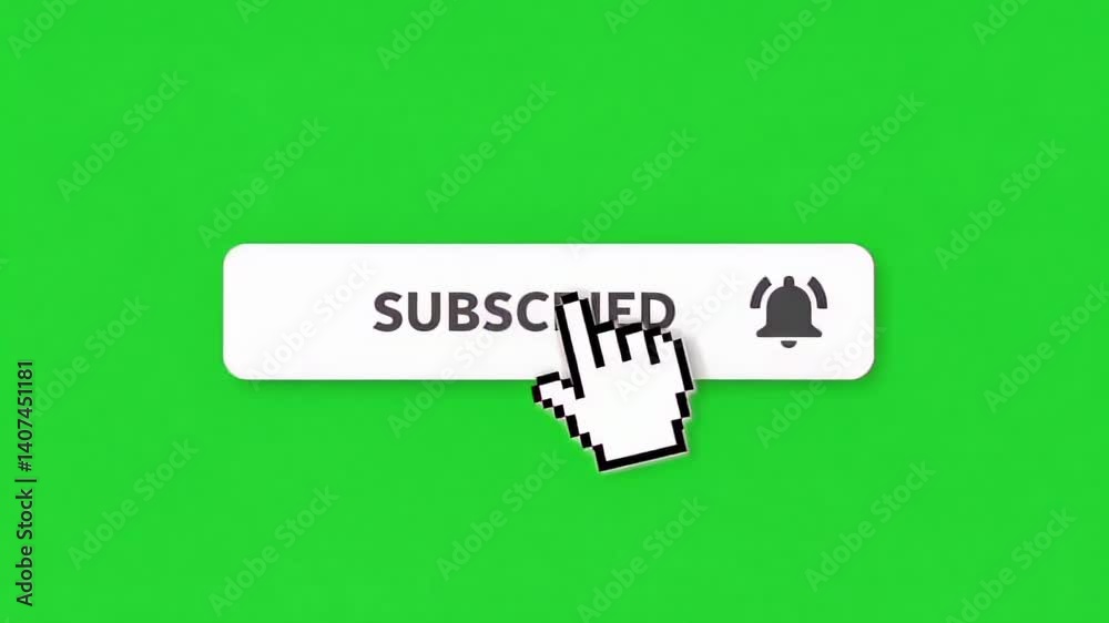 Animated sequence of subscribe button interaction with hand cursor and green screen