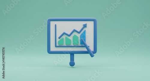 Business growth chart on minimalist display board for financial presentation design