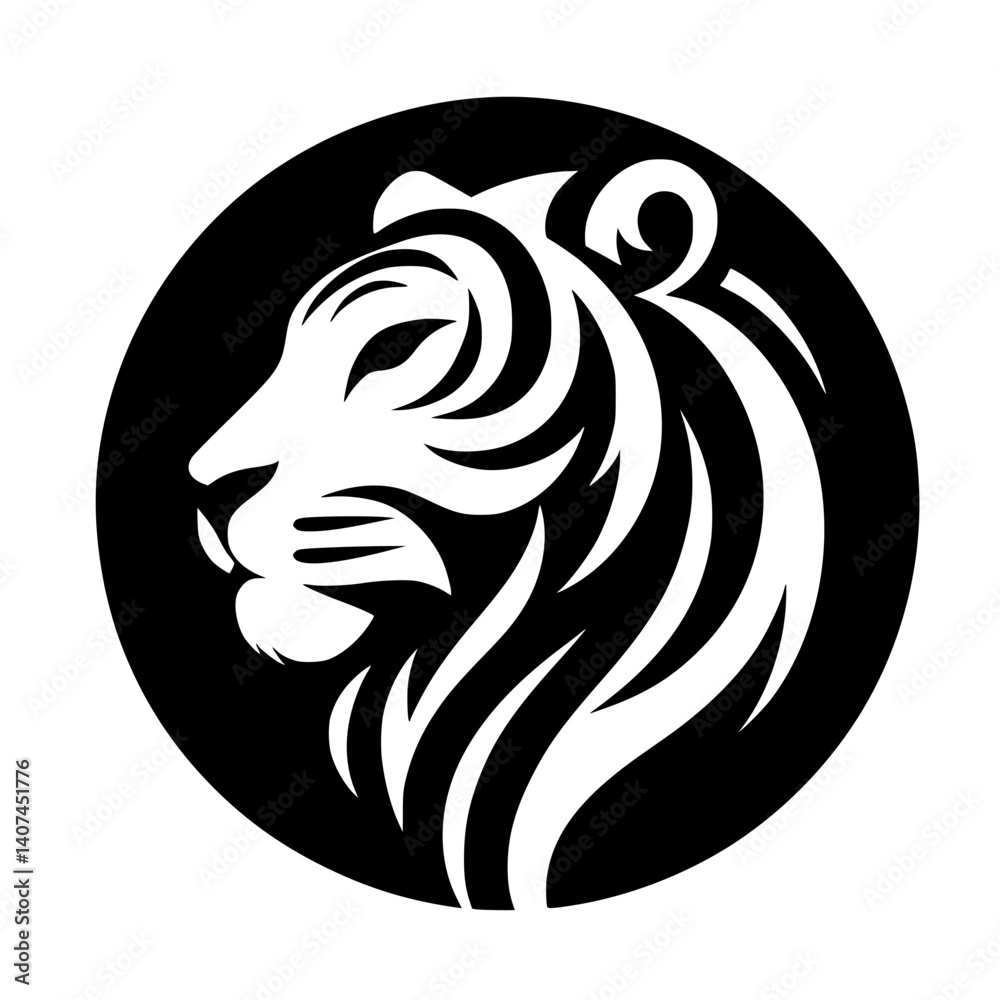 Fototapeta premium Bold Lion Head Logo in Black Circle - Power & Confidence