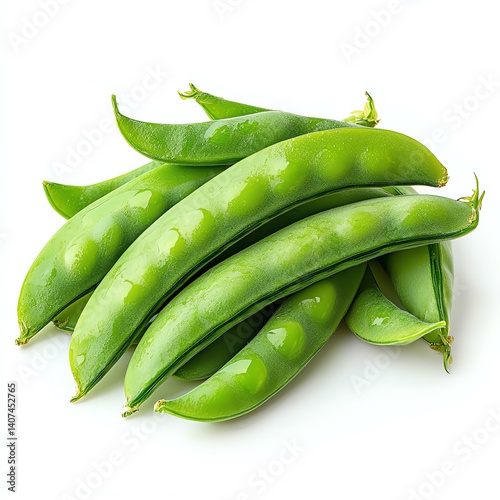 fresh green peas on white background. Fresh green snap peas with vibrant colors.