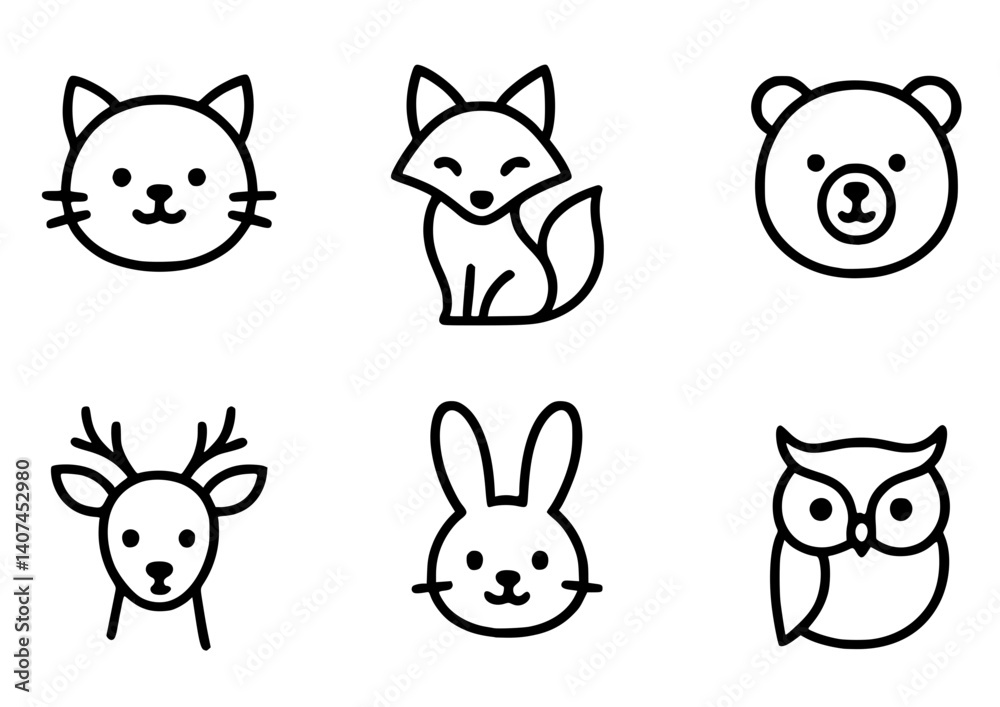 Minimal Animal Icon Set in Line Art Style Minimal Animal Icon Set in Line Art Style