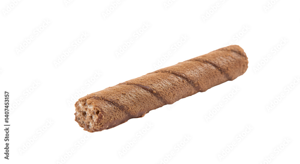 Crispy Rolled Cocoa Wafer Snack with Creamy Center Isolated on PNG Background. Crispy Rolled Cocoa Wafer Snack with Creamy Center Isolated on PNG Background.
