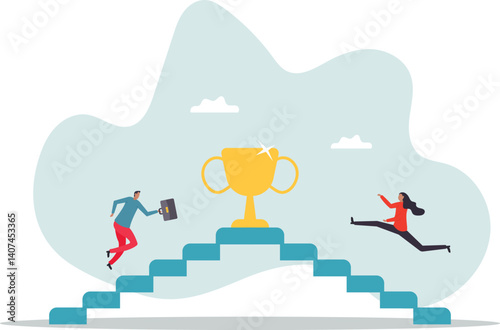 Business competition, employee motivation to success, rivalry or conflict, contest or challenge to achieve target,character for design.