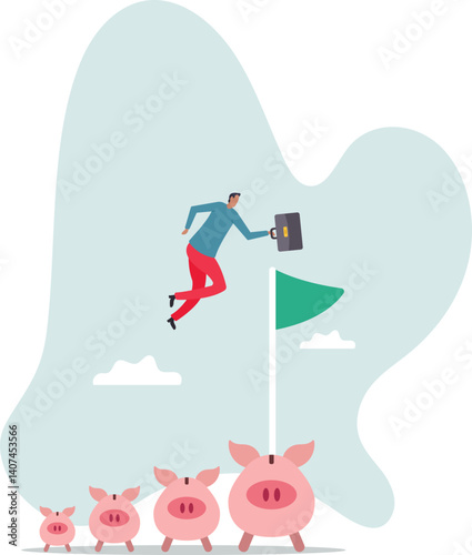 Investment and savings growth, salary or profit increase, making more money and collect more wealth .character for design.