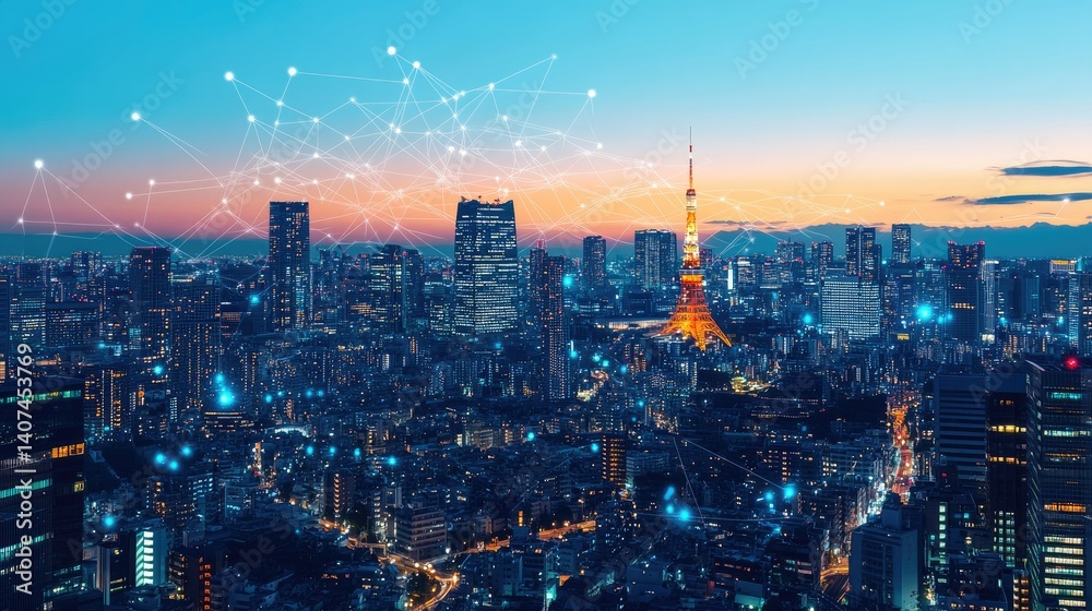 Obraz premium City Technology Urban Design Construction Data Economy Finance Graph Digital Transformation GUI ICT Marketing Market Network Future Building Screen Virtual Reality VR Analytics Fintech Real Estate Con