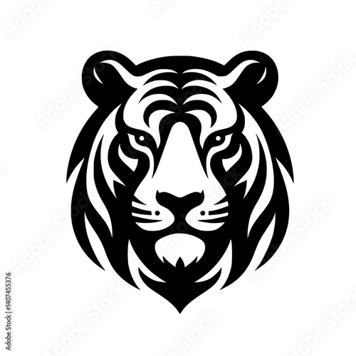 Bold Black & White Tiger Head: Tribal Style Vector Illustration