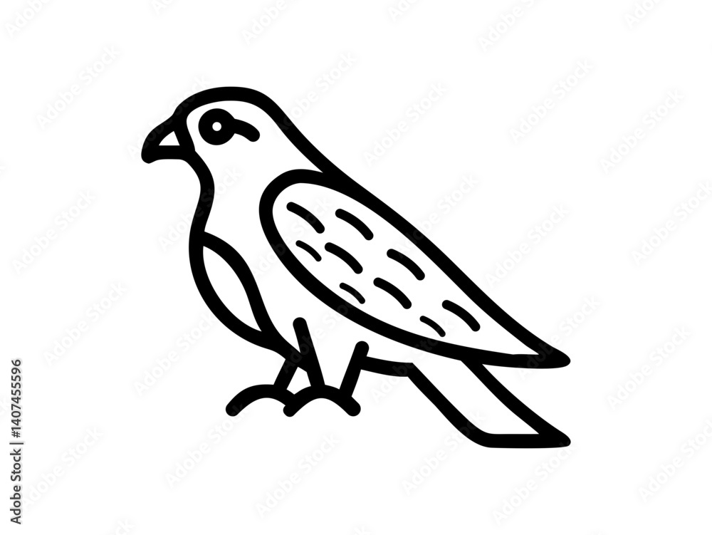 A stylized, black line drawing of a falcon in flight. A stylized, black line drawing of a falcon in flight.