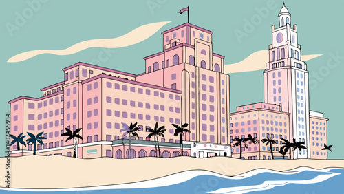 View of Miami’s Art Deco buildings from the ocean – Florida, USA
