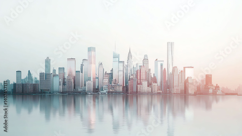 Pastel Cityscape Modern Skyline in Soft Hues