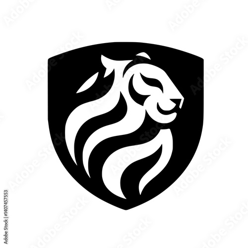 Wallpaper Mural Bold Lion Head Emblem on Shield - Minimalist Black and White Design Torontodigital.ca