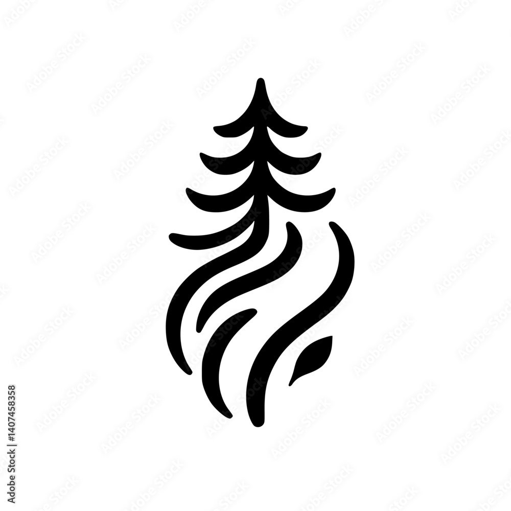 Stylized Black Spruce Tree Icon, Minimalist Design, White Background Stylized Black Spruce Tree Icon, Minimalist Design, White Background