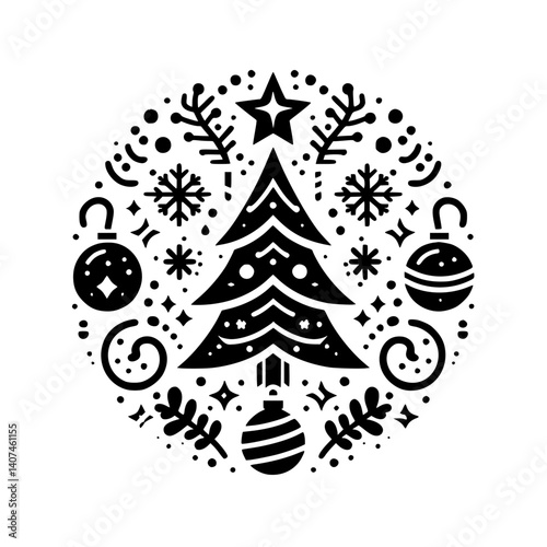 Christmas Ornament Silhouette: Festive Circular Design