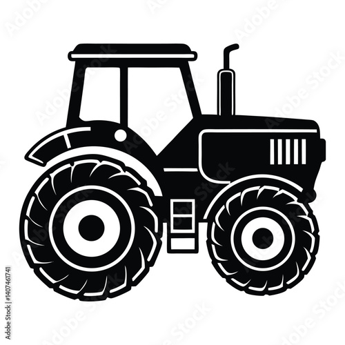 Old black and white farm tractor, an isolated agricultural machine