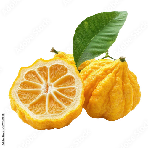 Fresh and Juicy Yuzu Orange Isolated on a White Background Perfect for Food Photography and Use isolated on transparent background.