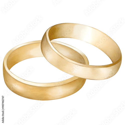 Two interlocked gold wedding bands on transparent background