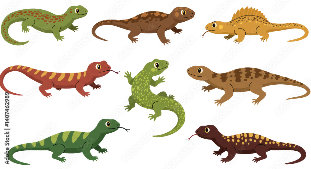 Collection Of Colorful Pixel Art Lizards On Transparent Background Collection Of Colorful Pixel Art Lizards On Transparent Background