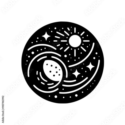 Celestial Yin Yang: Sun, Moon, and Stars in Black and White
