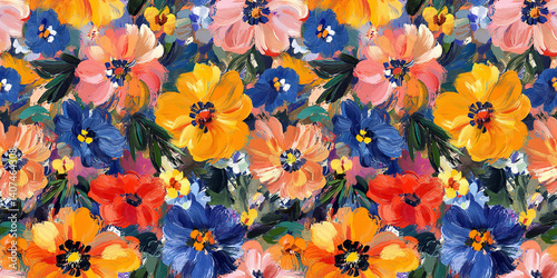 Wallpaper Mural Abstract hand-painting style floral background. Beautiful seamless pattern with bright flowers, brush strokes. Impressionism style wallpapers. Summer ornament. All-over design for decor, print, fabric Torontodigital.ca