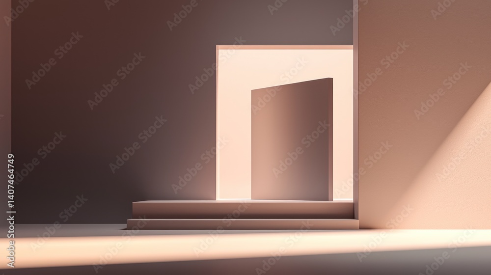 Minimalist architectural interior scene with soft light and geometric forms