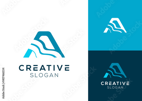 Letter A with waves logo design for beach, vacation, and resort