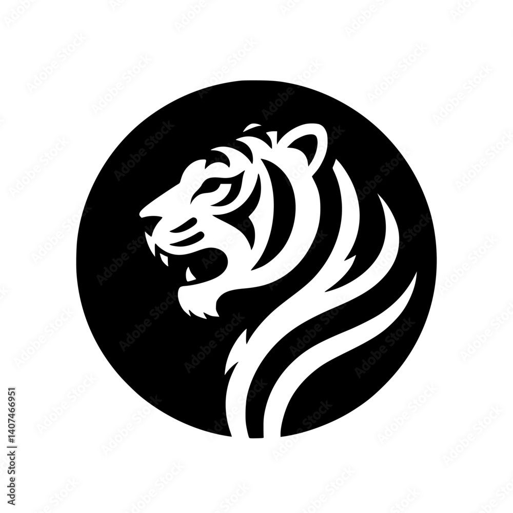 Fototapeta premium Bold Tiger Head Silhouette in Circle - Minimalist Logo Design