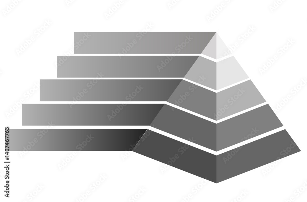 Infographic illustration of gay and black color triangles divided cut into five step , Pyramid shape made layers for presenting business ideas or disparity and hierarchical statistical Infographic illustration of gay and black color triangles divided cut into five step , Pyramid shape made layers for presenting business ideas or disparity and hierarchical statistical