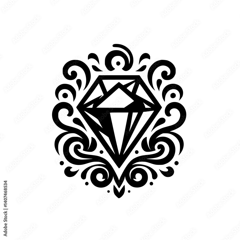 Ornate Diamond Logo, Black and White, Flourishes, Elegant Design Ornate Diamond Logo, Black and White, Flourishes, Elegant Design