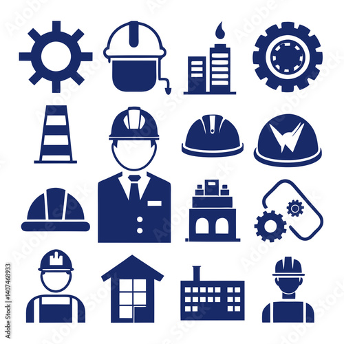 Construction Industry Icons Vector Illustration Set