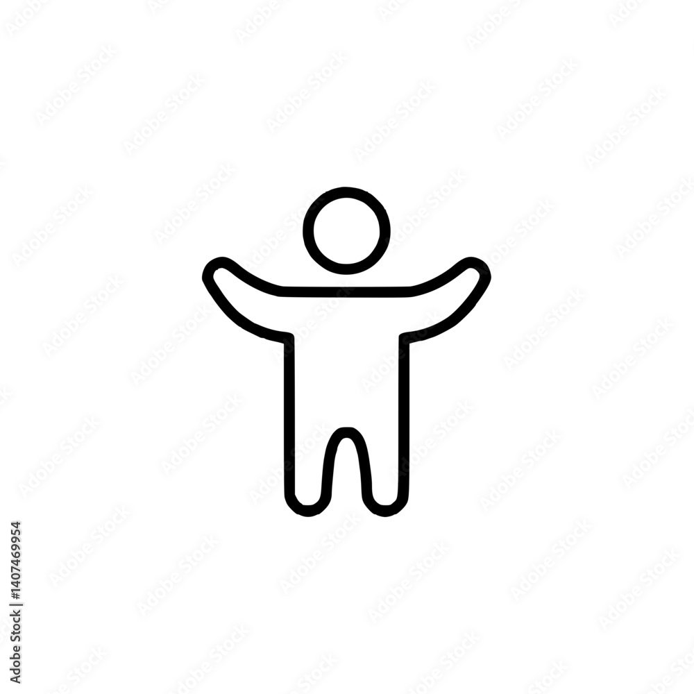 Outline icon of a person with outstretched arms representing joy and openness