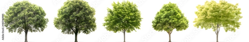 Variations of Green Trees Representing Different Seasons in a Natural Landscape