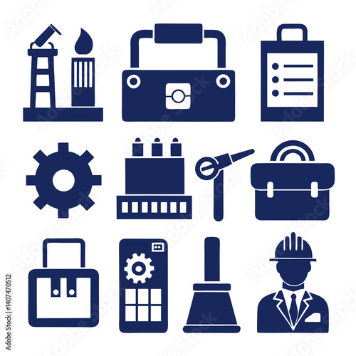 Industry Vector Icons, Manufacturing and Production Processes Elements