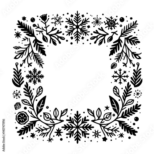 Wallpaper Mural Winter Floral Frame, Black & White Ornament Torontodigital.ca