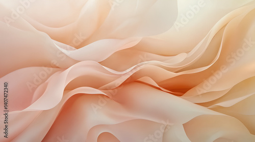 Soft abstract waves in beige and pastel cream with smooth curves and light shadows evoking gentle fabric motion in minimal cinematic style  
