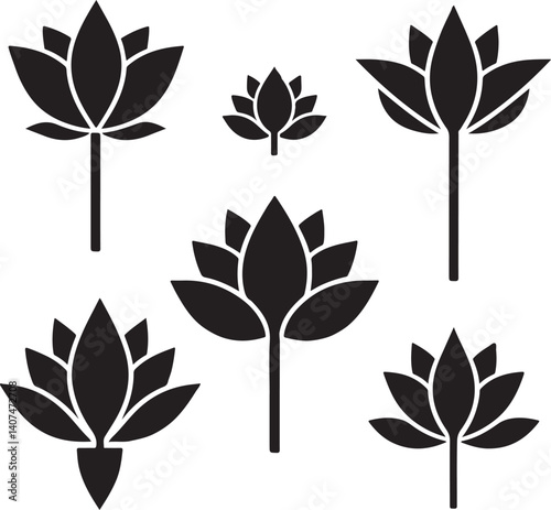 sat of lotus flowers silhouette victor isolated on the white background.