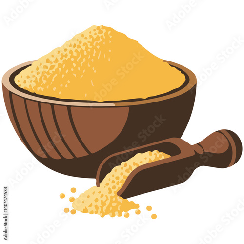 corn flour wooden bowl seeds isolated vector illustration on white background