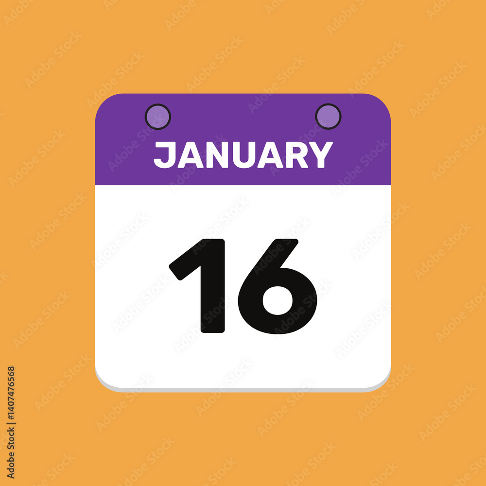 Calendar january 16 date calendar and year, vector icon Calendar january 16 date calendar and year, vector icon