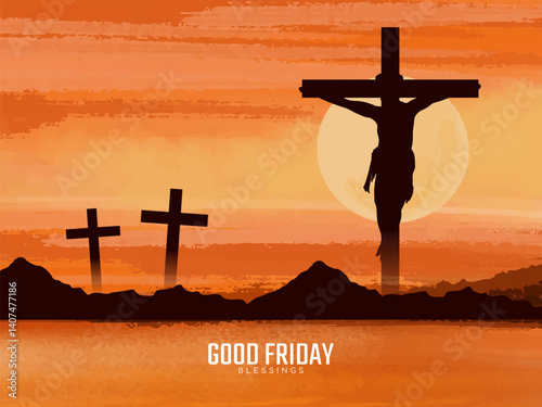 Jesus on the cross scene religious background design
