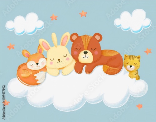 Wallpaper Mural 雲の上で寝ている動物たち Torontodigital.ca