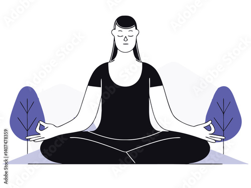 Woman meditating in lotus position for inner peace