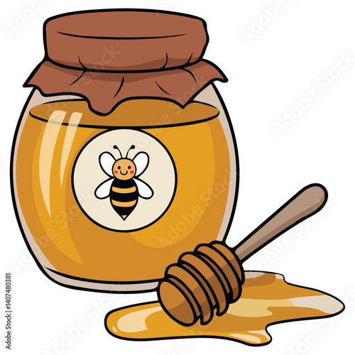 cartoon honey pot spoon healthy isolated vector illustration on white background