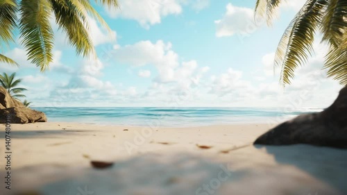 Serene Tropical Beach Scene with Turquoise Water and Palm Trees on a Sunny Day