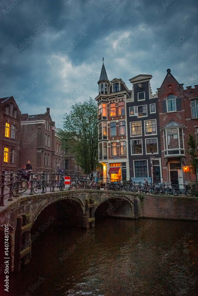 Amsterdam, Netherlands, canals of Amsterdam at night