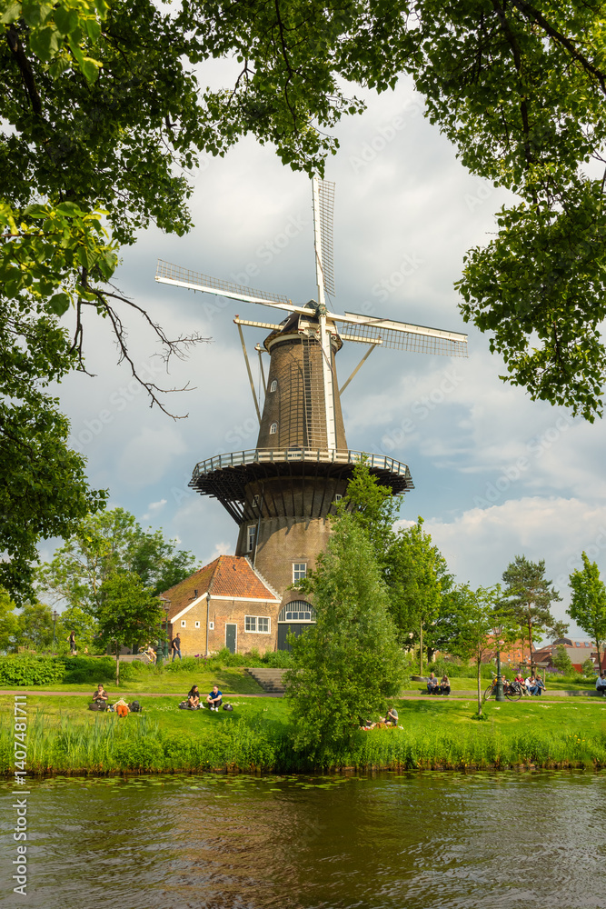 Leiden, Netherlands, beautiful wooden windmill