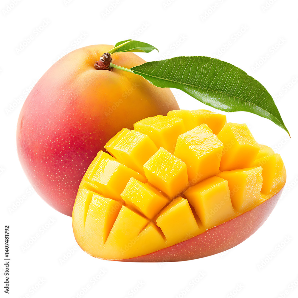 Mango fruit and half mango with leaf png Mango fruit and half mango with leaf png