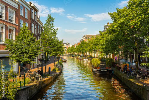 Leiden, Netherlands, beautiful canal of the city center